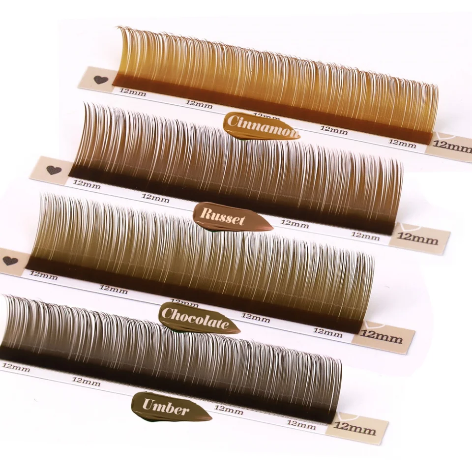 AGUUD Kakobraune Wimpernverlängerungen, 20 Reihen, einzelne, braune, farbige Wimpernverlängerungen, gemischt, 7–15 mm, natürliche, weiche, voluminöse Wimpern. – Detail 4