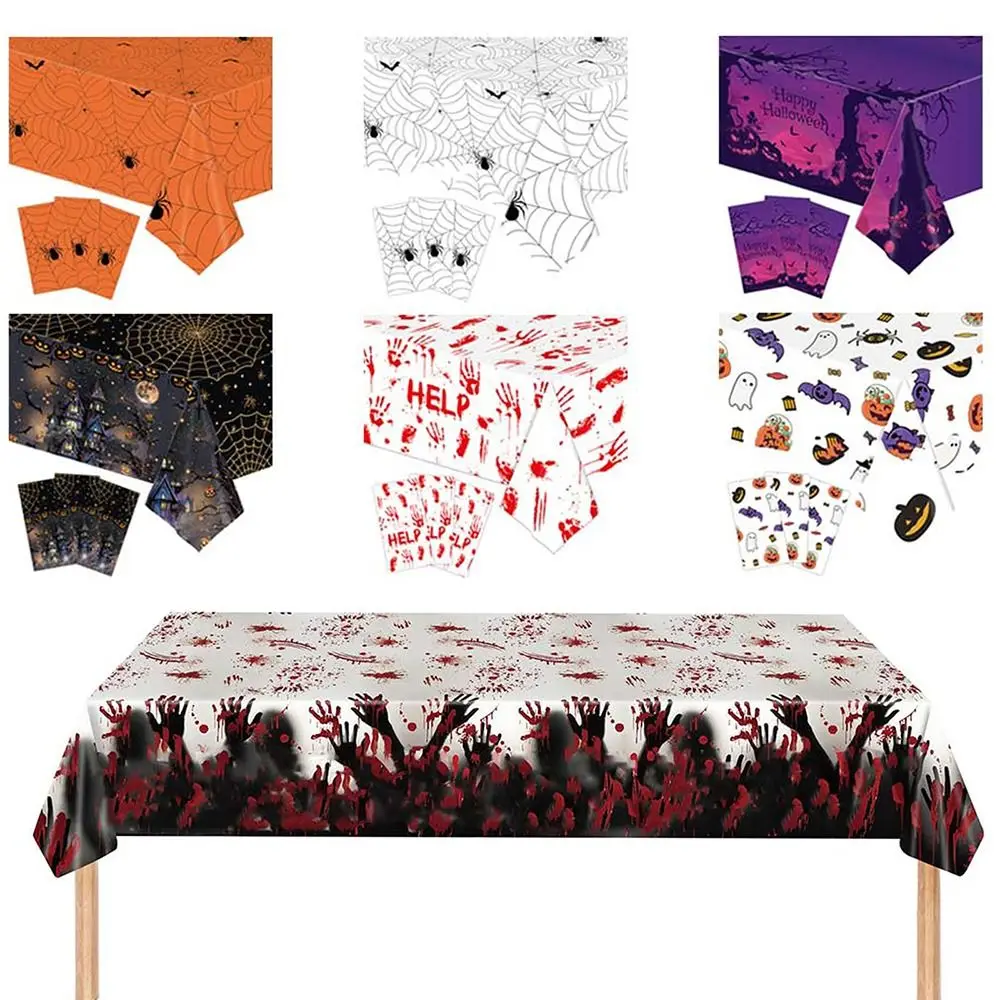New Plastic Halloween Tablecloth Pumpkin Ghost Table Decoration Disposable Tablecloths Bronzing Table Cover Halloween