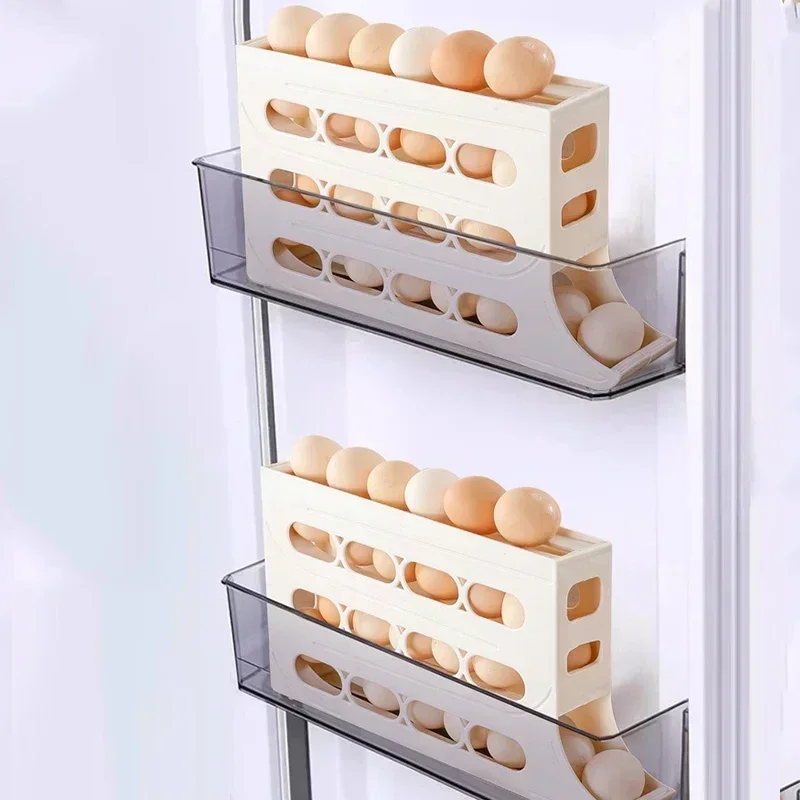 4-layer Version Slide Egg Storage Box Refrigerator Side Door Storage Box Egg Rolling Food Grade Egg Holder Tray Automatic