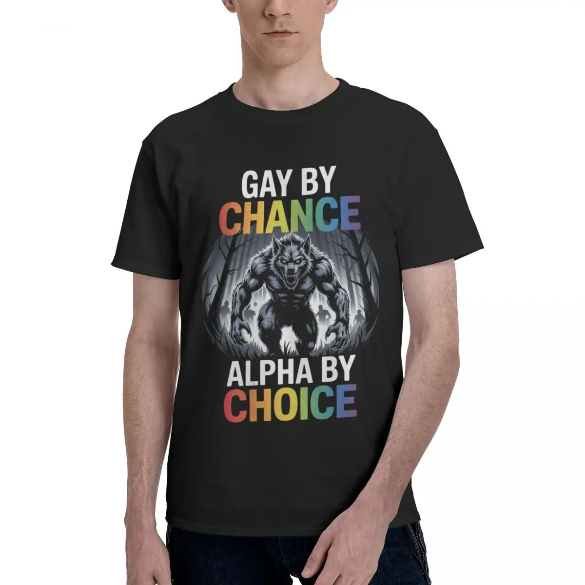 Gay By Chance Alpha By Choice Alpha Wolf LGBT Funny T Shirts Graphic Y2K Summer Crewneck Men Women T Shirt Tops