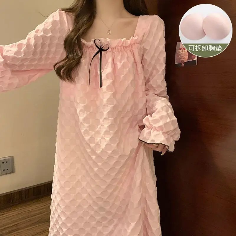 

Новая стильная женская ночная рубашка в стиле Ins, весенне-осенний комплект с длинными рукавами, домашняя одежда, милый и нежный наряд для отдыха и прогулок