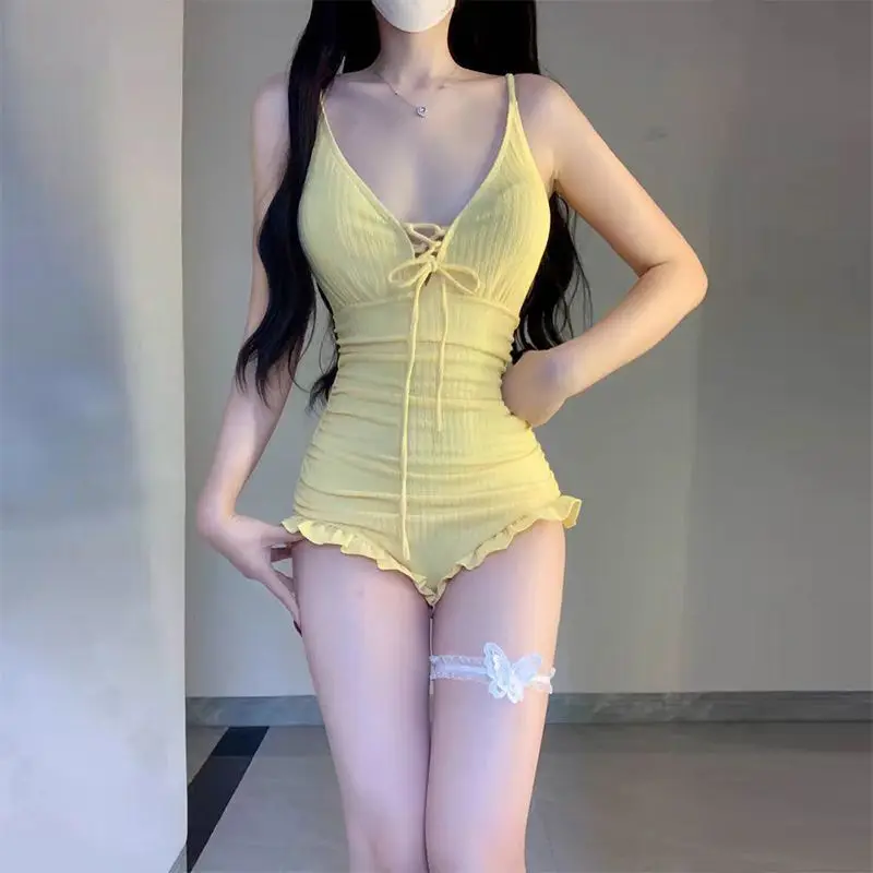 New Popular One-piece Swimsuit High-end Dopamine Straps Backless Korean Fungus Beach Vacation Hot Spring Summer