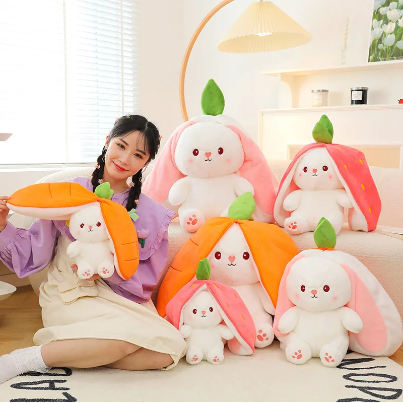 35-60cm Giant Size Doll Fruit Transfigured Plush Toy Lovely Rabbit Turn to Caot Strawberry Dolls Stuffed