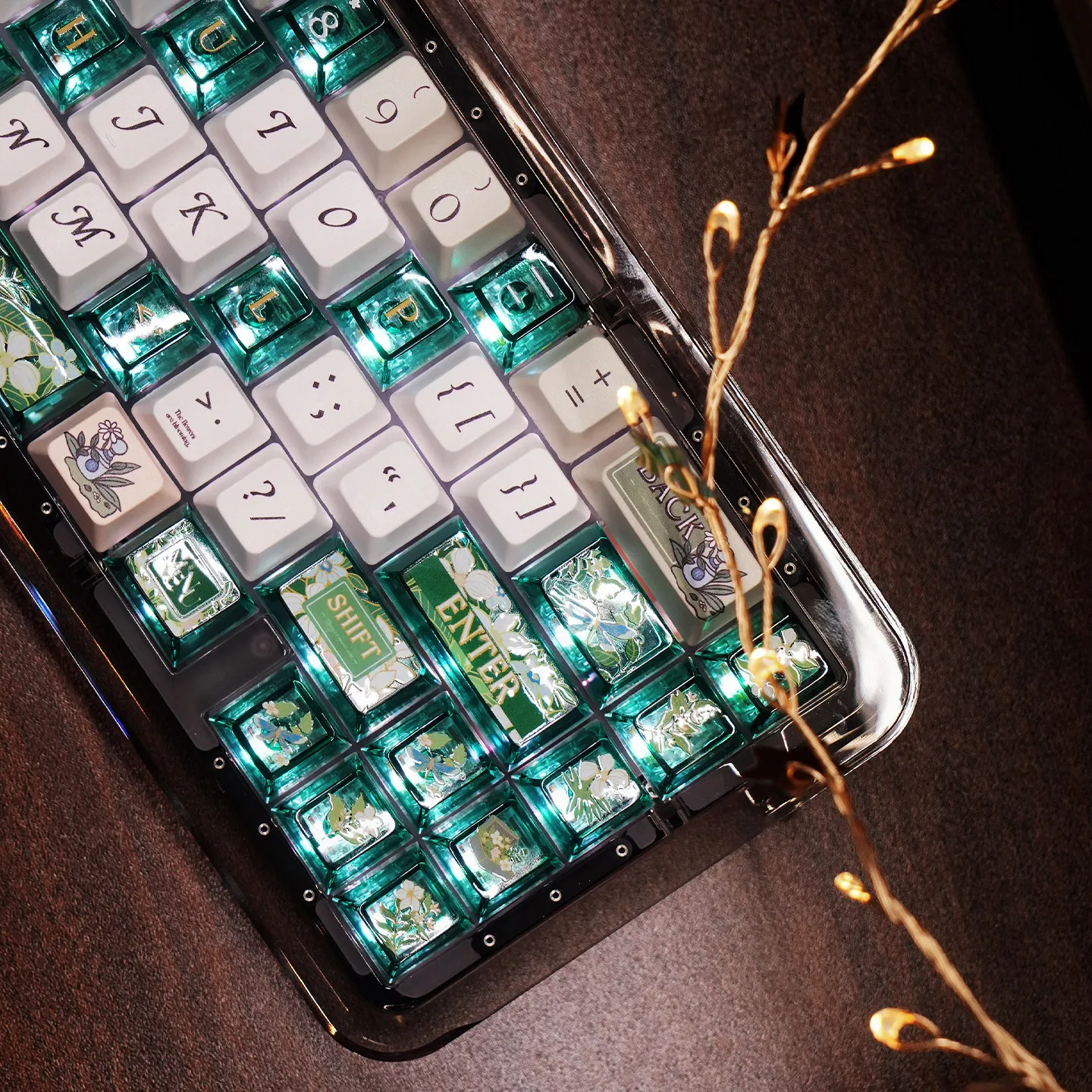 URE Spring Day Theme Keycaps Dye-Sublimation FC Profile PC PBT Green Transparent Keyboard Cap For MX Mechanical Keyboard