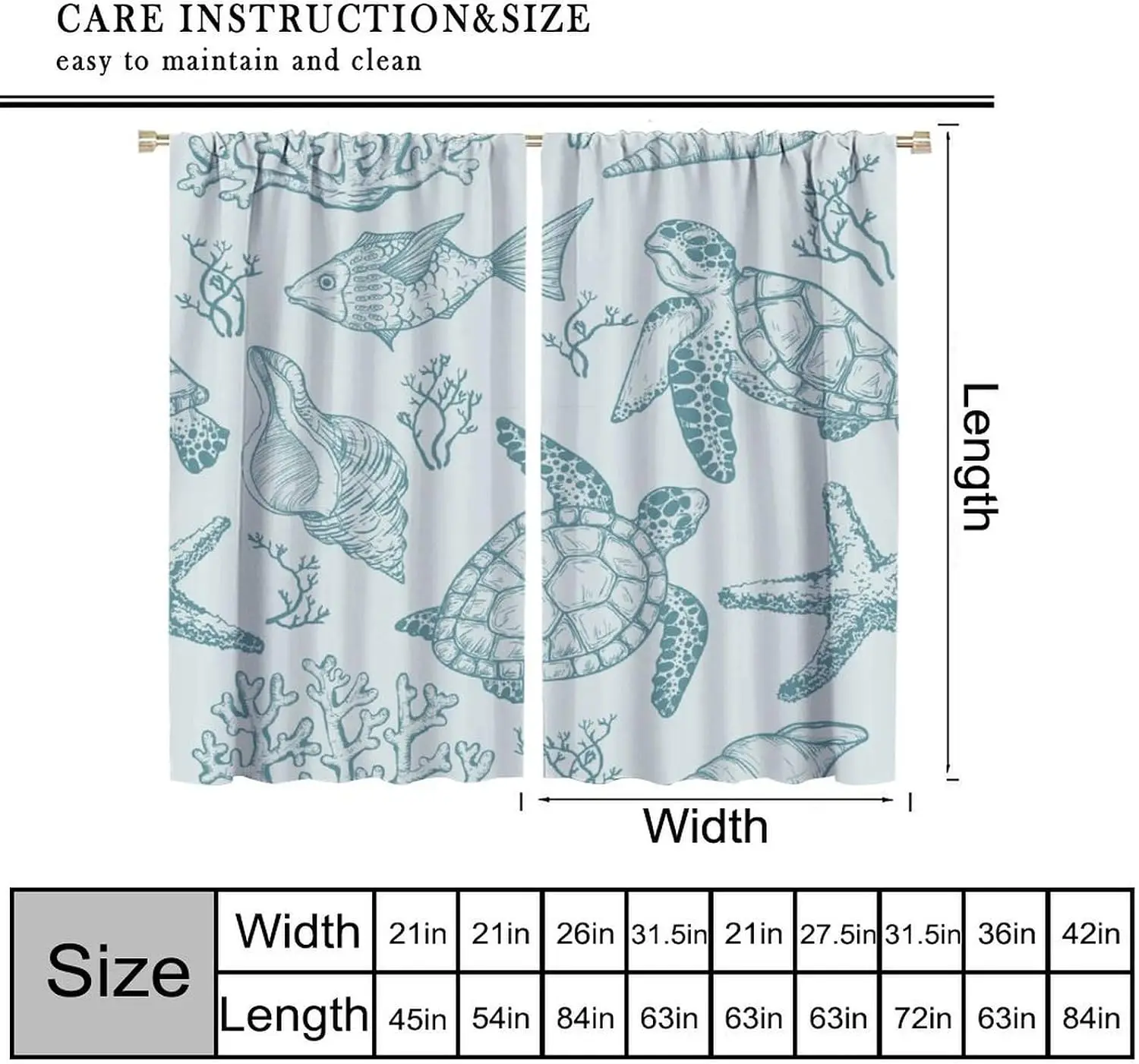 Tropical Ocean Curtains Sea Turtle Coral Nautical Polyester Beach Shower Curtain Drapes Window Home Decor Treatment