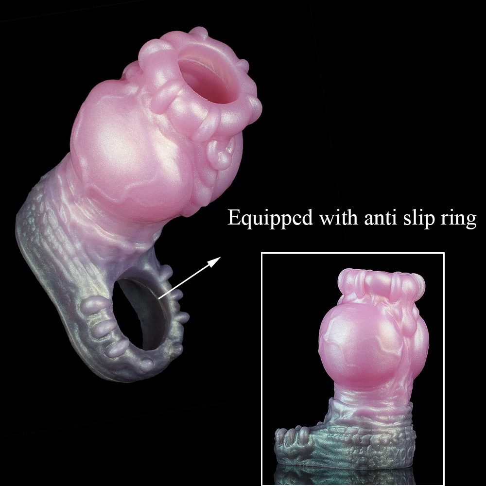 YOCY 3 أحجام سيليكون القضيب كم مع كبير الكلب عقدة دسار غطاء سيليكون الجنس لعب للرجال الديك توسيع تأخير القذف #3