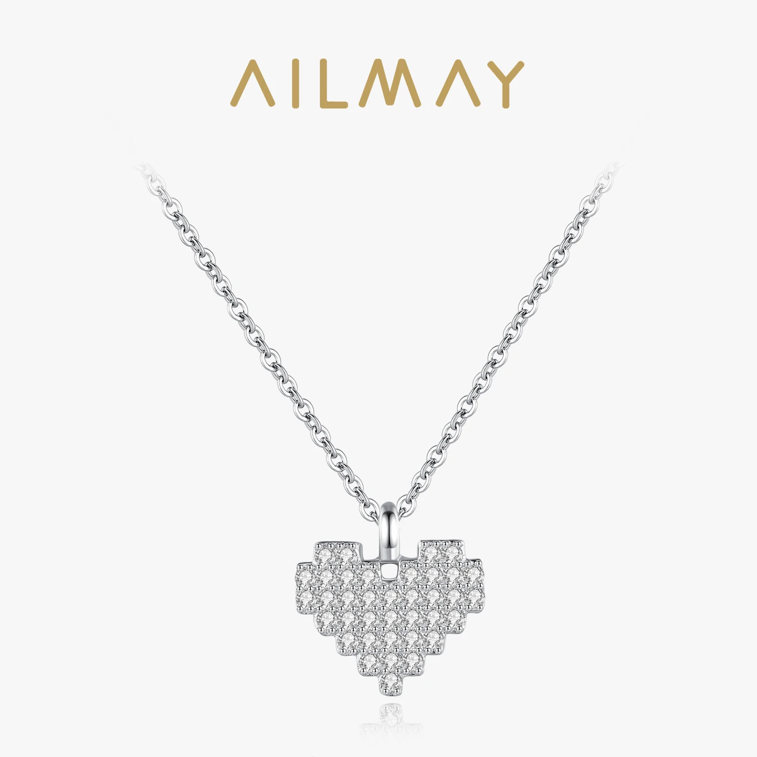 Ailmay 925 Sterling Silver Dazzling Clear CZ Heart Pendant Necklace Simple Luxury for Women Wedding Engagement Jewelry Gift