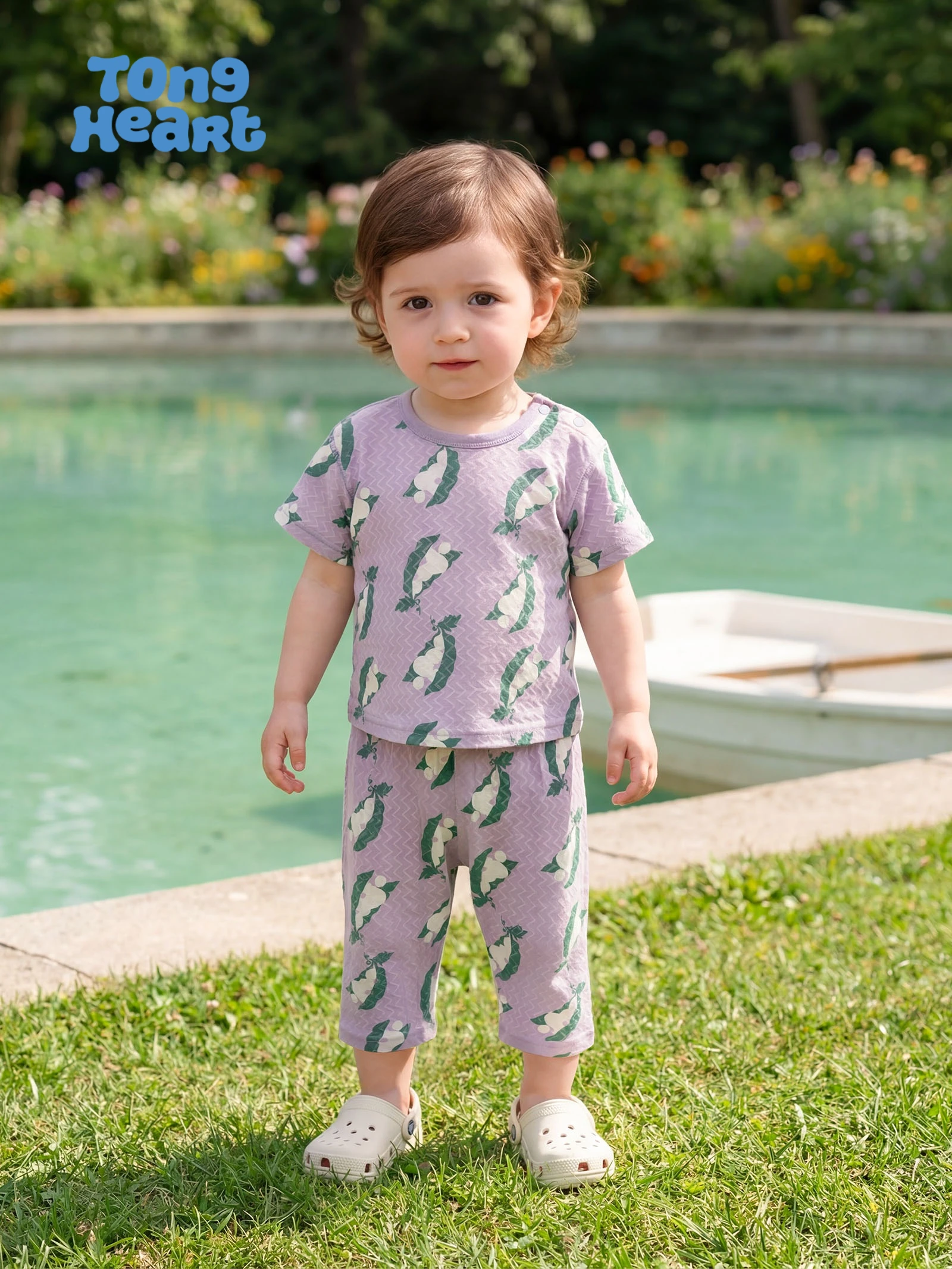 Baby clothing set - summer lightweight children's three-quarter sleeve jacquard breathable infant air conditioning suit