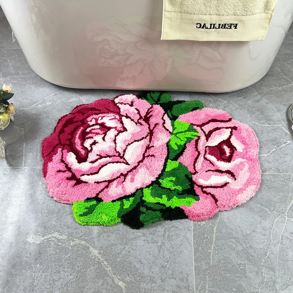 Rose Flower Shaped Carpets for Living Room Sofa Table Floor Mat, Plush Tufted Rug Bedroom Home Wedding Decoration Bedside Rugs
