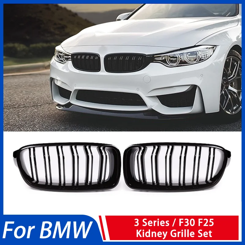 

Front Kidney Grilles Front Bumper for BMW 3 Series F30 F35 2012-2019 Gloss Black Carbon Fibre Replacement OEM Fit Double Slat