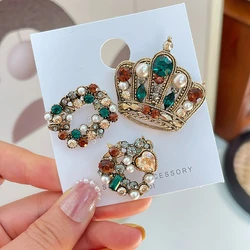 New Fashion Small Fragrance Retro Pearl Crown Brooch Pin Women Men Suit Jacket Brooches Pins 3pc/set