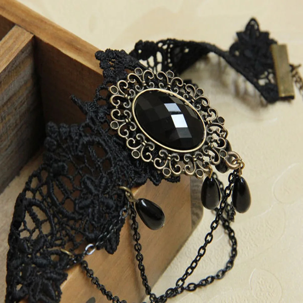New Sexy Gothic Chokers Crystal Black Lace Neck Choker Necklace Vintage Victorian Women Chocker Steampunk Jewelry New Sexy Gothi image 2