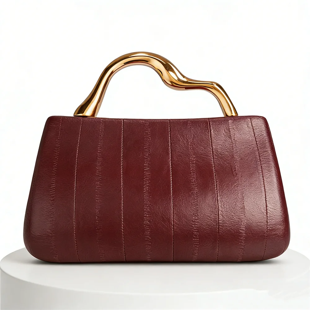 

Темно-красная новинка: маленькая вечерняя сумка-клатч с металлической ручкой и цепочкой через плечо, дизайнерская женская сумка класса люкс