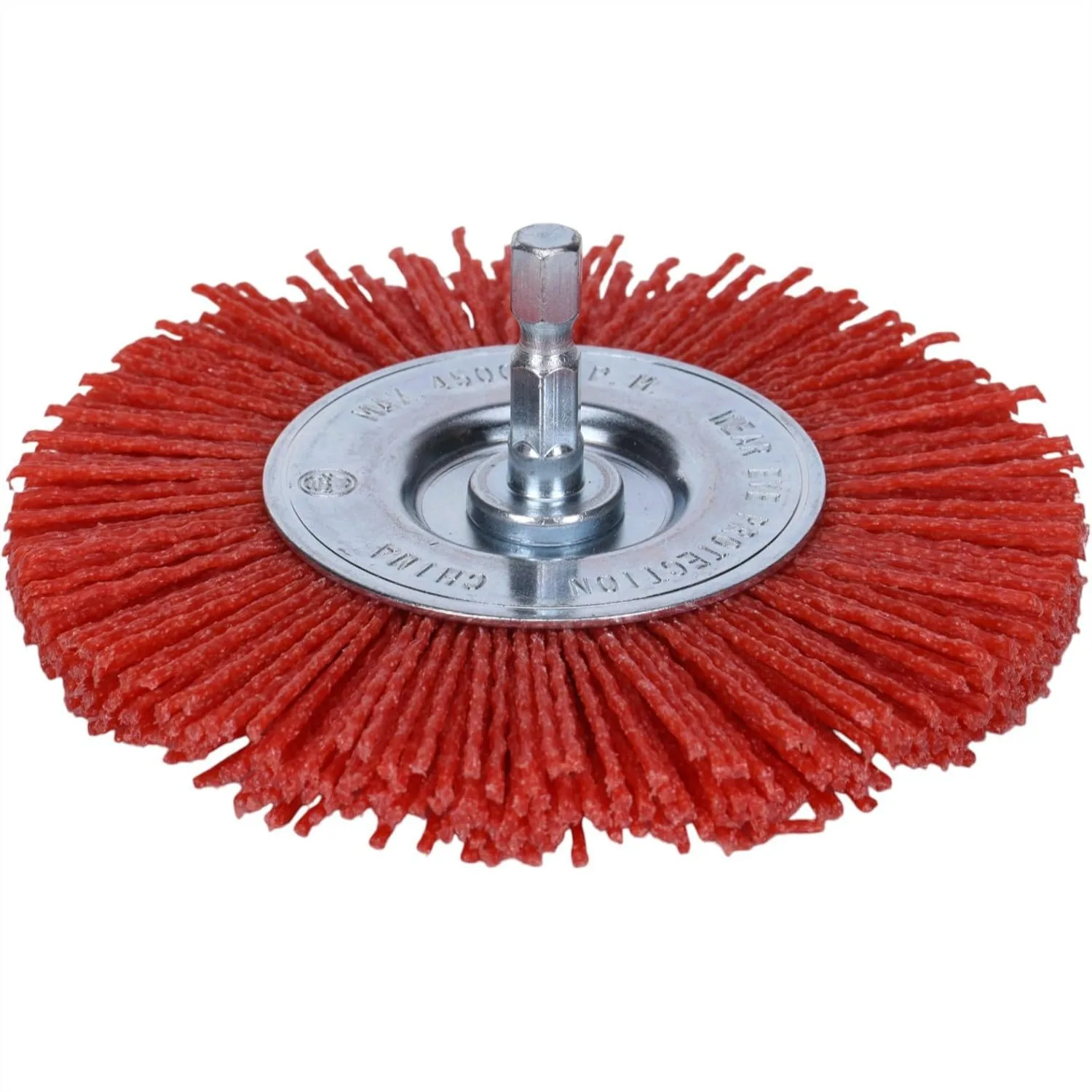 

4" Coarse Nylon Radial Brush, 80 Grit, 1/4" Quick Change Shank, 4500 RPM for Metal Wood Plastic Masonry
