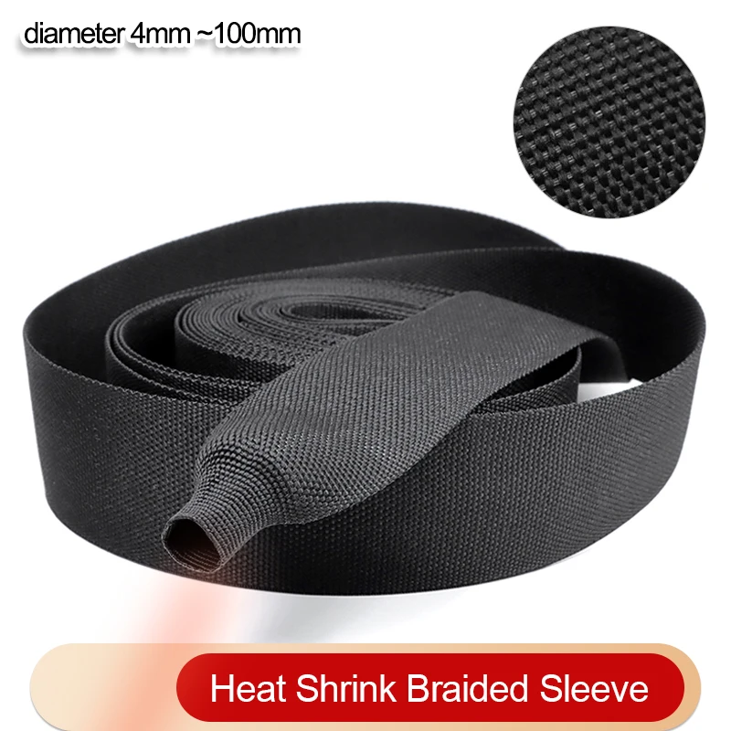 1/2/5m Heat Shrink PET Braided Cable Sleeve 4mm - 100mm Insulation Tube Flam Retardant Protection Wrap Sheath Wire Organizer