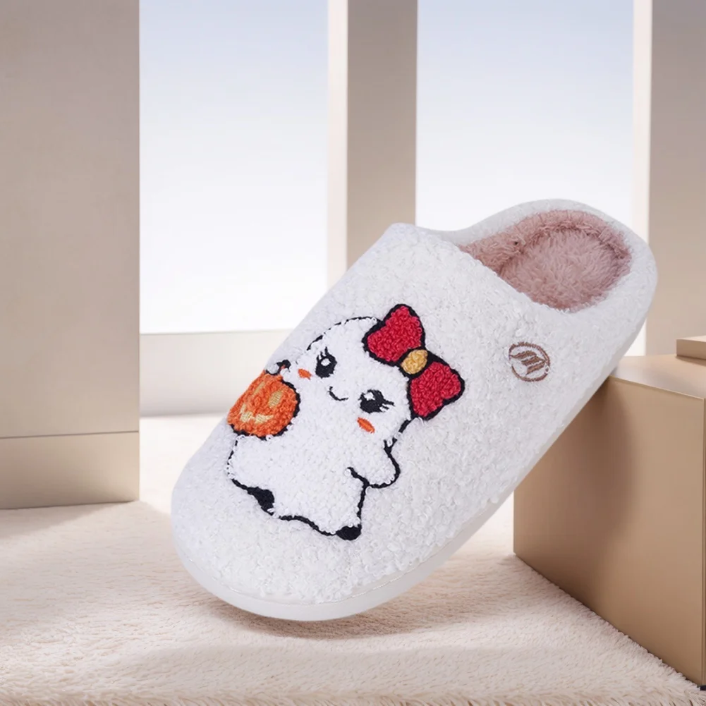 Sandal Rumah Boneka Hantu Lucu, Sandal Rumah Berbulu Lembut, Sandal Bulu Halus Nyaman, Sandal Hantu Halloween untuk Kamar Tidur Dalam Ruangan