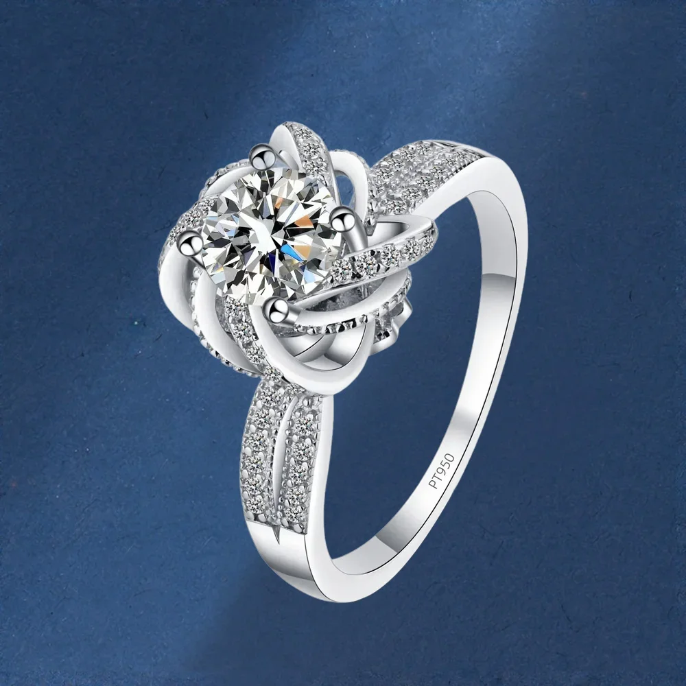 

Pt950 Романтические платиновые кольца для женщин, 1/2 карата Муассанит с вращающейся розой Кольцо Роскошные обручальные кольца Изящные украшения для влюбленных
