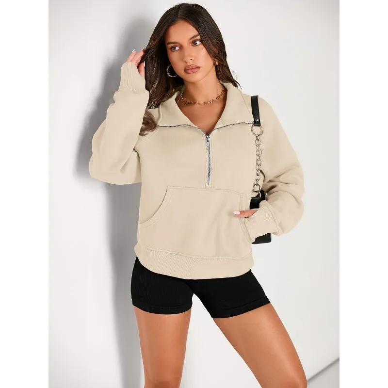 American Design Sense Long-sleeved Hoodies Autumn New High Neck Solid Color Hoodie Women's Loose Casual Sports Clothing