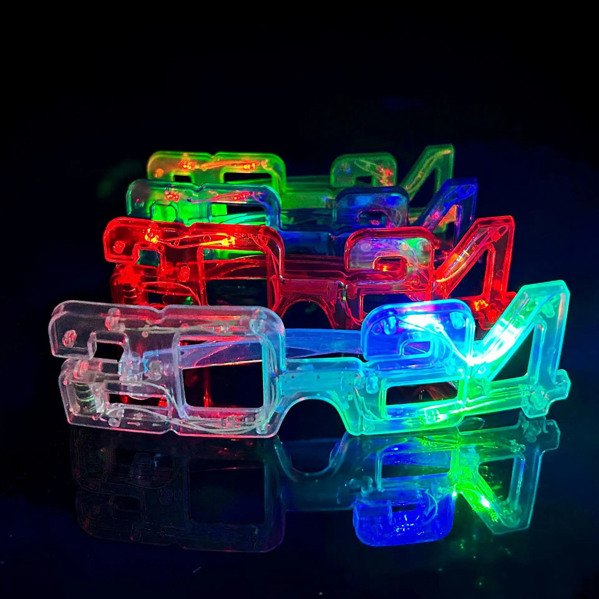 10pcs Glow LED Neon Light Up 2024 Graduation New Year Glasses Frames Party Glasses Decorative Sunglasses Eyewear Photo Props