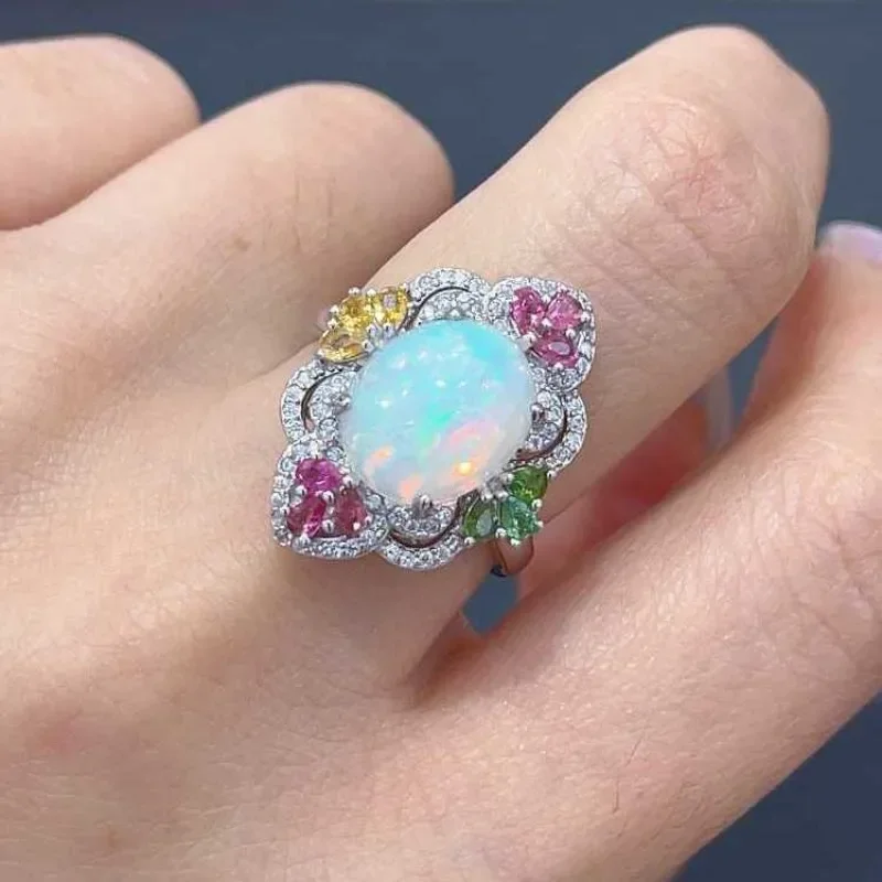 SACE GEMS New 925 Sterling Silver Certified 10*12MM Natual Opal Rings for Women Engagement Cocktail Party Fine Jewelry Gift