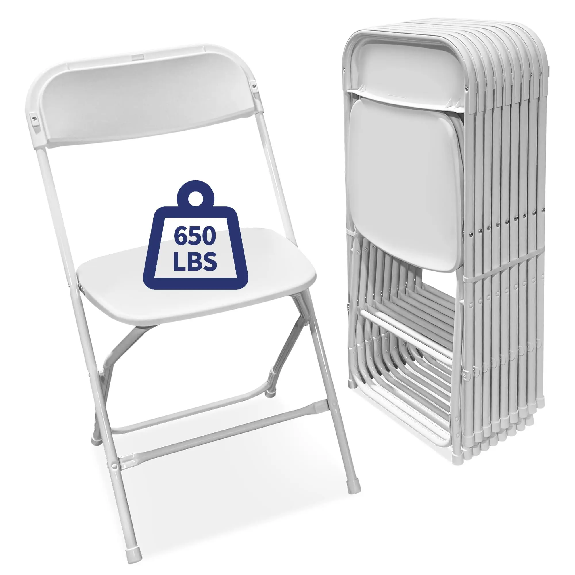 White Folding Chairs 10-Pack,Portable Events Chairs, Plastic Folding Chair, Stylish 650 lb acity for Party, School and