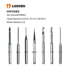 Dental Materials Milling Burs VHF K5/E5 for Zirconia PMMA Single Cut Flat End Grinding Drills D3 Diamond DC NC Denstist Tools