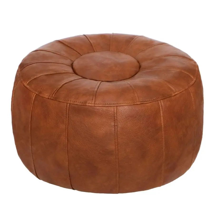 

Unstuffed Moroccan Storage Pouf Foot Stool Ottoman Seat Handmade Faux Leather Bean Bag Floor Chair Foot Rest for Living Room, Be