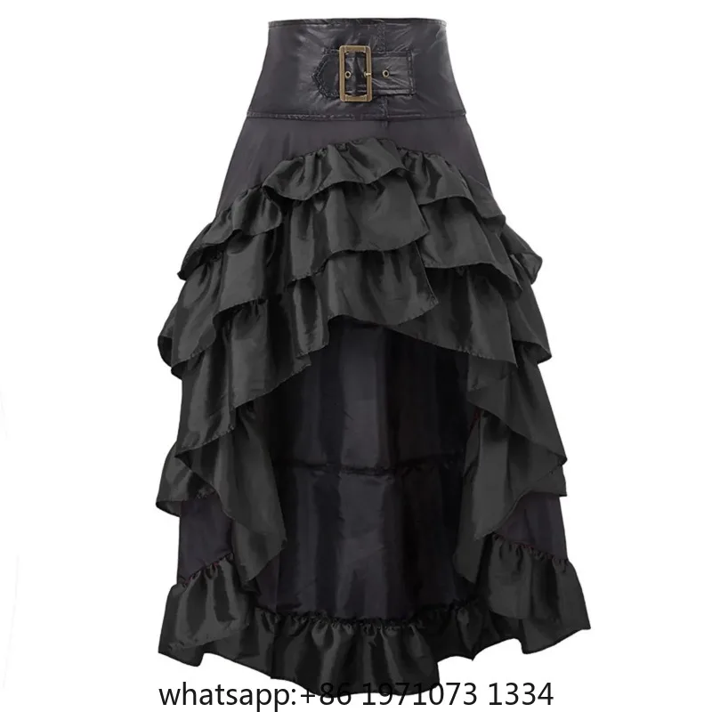 Vintage Women Pirate Skirts Ruffled Trim Gothic Irregular Corset Matching Skirts Steampunk Medieval Showgirl Party Dress