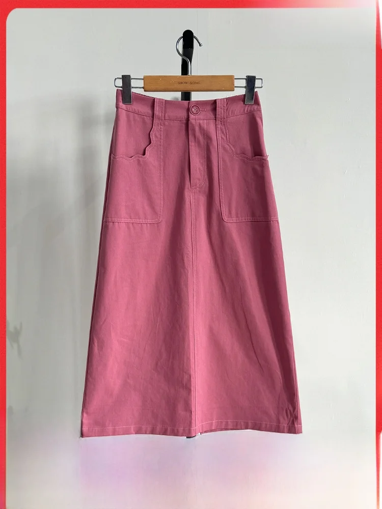 

Модная юбка трапециевидной формы средней длины для похудения с высокой талией для поездок на работу, корейский дизайн, смесь хлопка, весна-лето, женский сгусток...