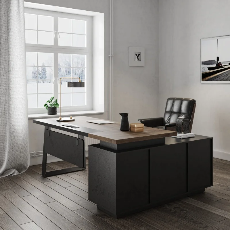 

Modern Luxury Executive Desk with File Storage Cabinet L-Shaped Manager Office Furniture Durable and Easy-to-Assemble