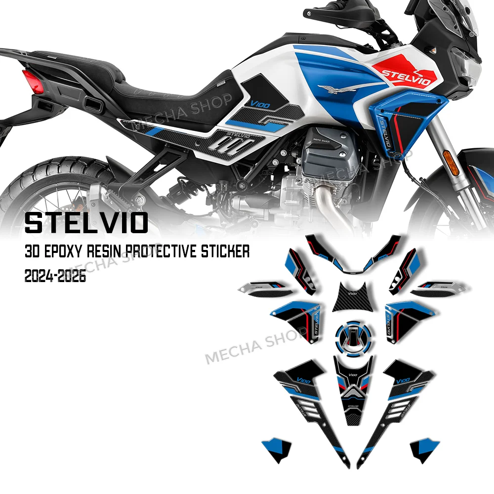 Kit de pegatinas de resina 3D para almohadilla de depósito, protección de tapa de combustible para Moto Guzzi Stelvio V100 2024 2025 2026