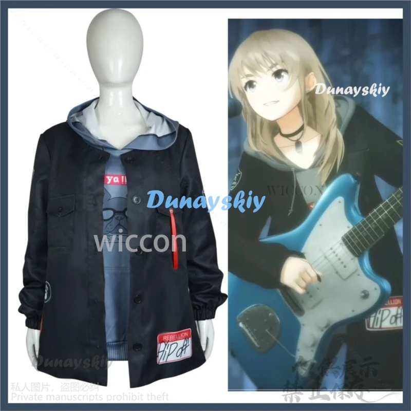 Anime GIRLS BAND CRY Cosplay Momoka Kawaragi Kostium Peruka Czarny Płaszcz Uniform Dorosła Kobieta Halloween Boże Narodzenie Garnitur Dostosowane