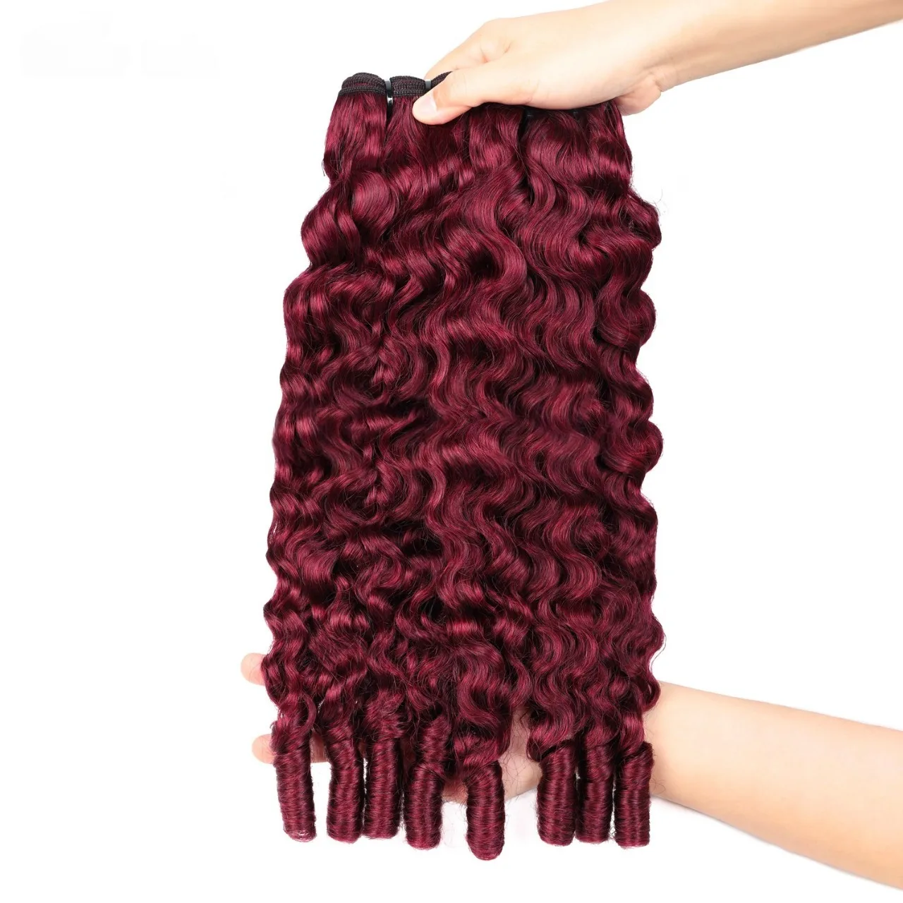 

Vietnamese 99j Burgundy Burmese Curly Human Hair Bundle 1pc 100g Human Hair Spiral Curl Wine Color Bundle for Wig Making