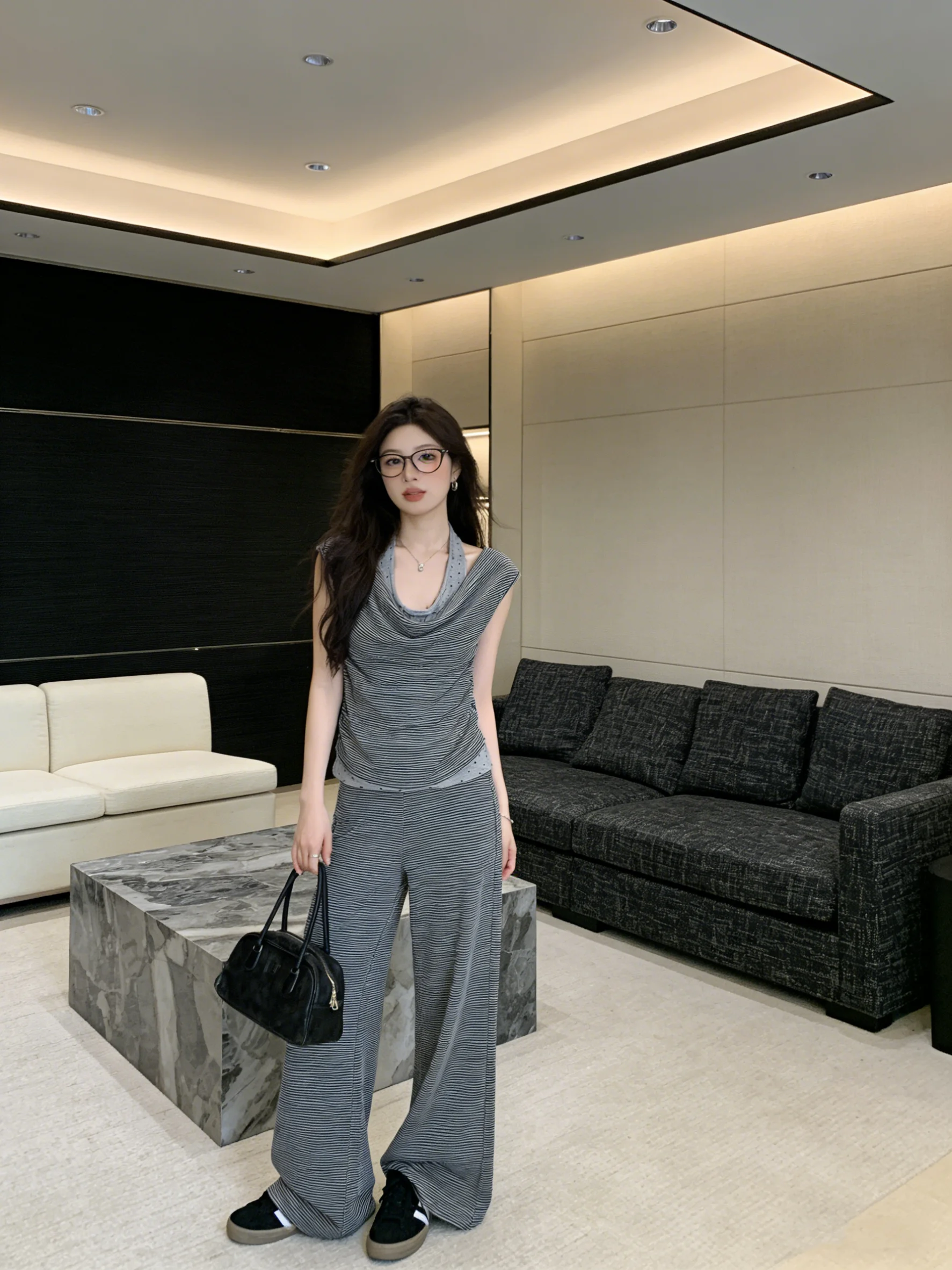 

Summer New Polka Dot Tunic Top And Wide Leg Pants Set Casual Loose Fit Breathable Skin-friendly High Waist Flounce Sleeve Design