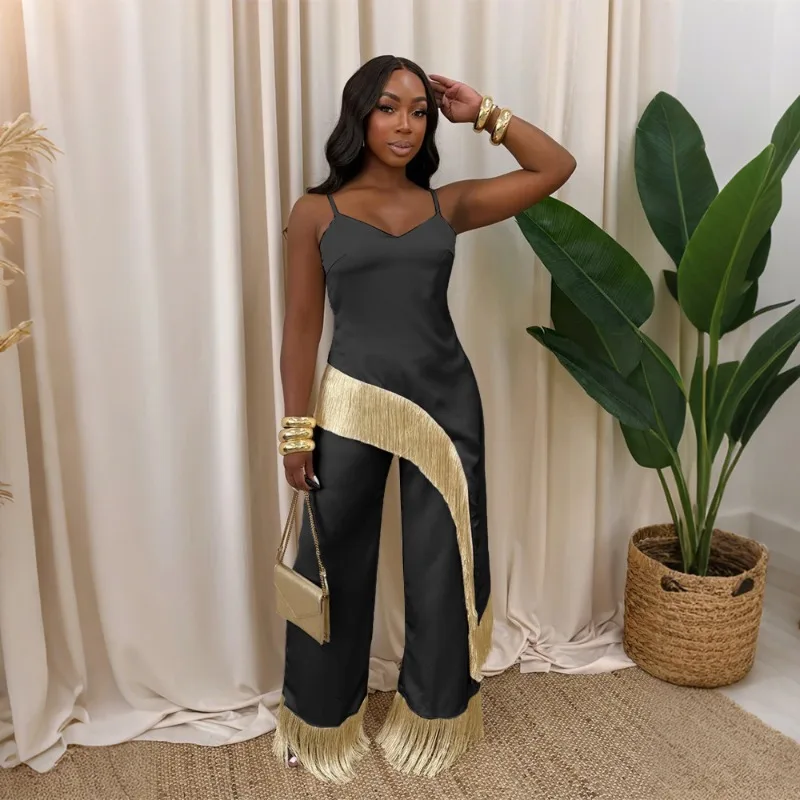 

Новый стиль: комплект из двух предметов GUWU – топ-жилет на бретелях и свободные брюки с широкими штанинами и бахромой для женщин