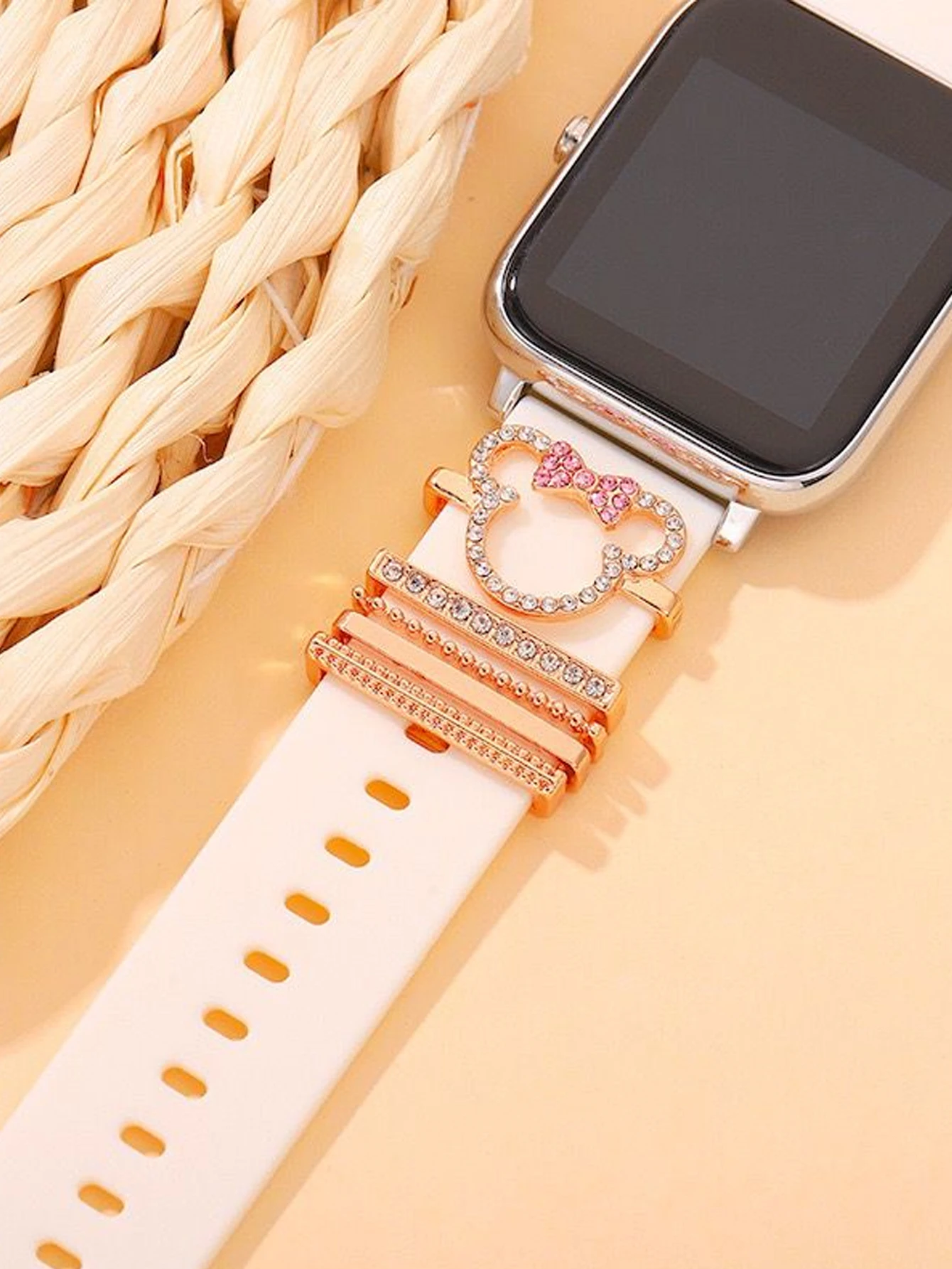 5pcs Metal Charm Decorative Ring for Watch Band Cartoon Diamond Ornament Watch Silicone Strap Accessories for iWatch Bracelet
