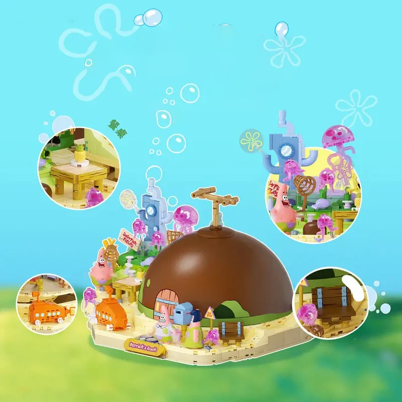سبونجبوب منزل المباني كتل مع 4 أرقام روك الإضاءة منزل وحدات بناء مجموعات للبنين أطفال هدية الكريسماس 1300 قطعة #4