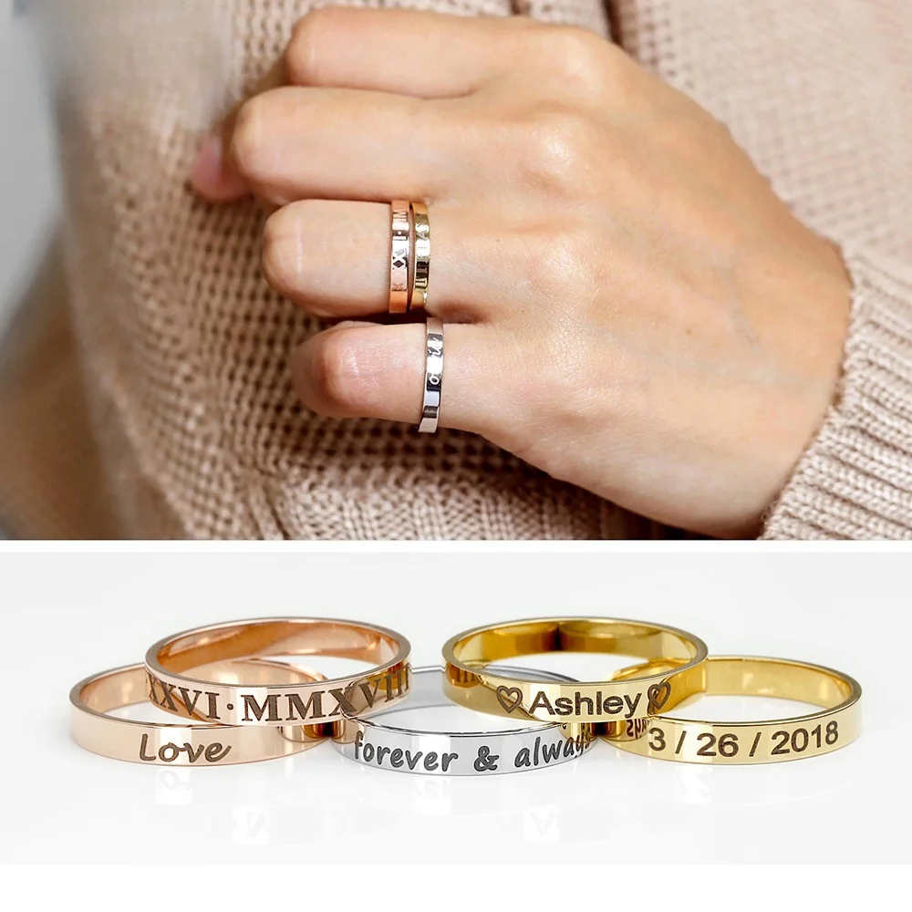 Customize Stainless steel ring ring Engraved DIY name ring Christmas gift source manufacturers  Stylish couple rings