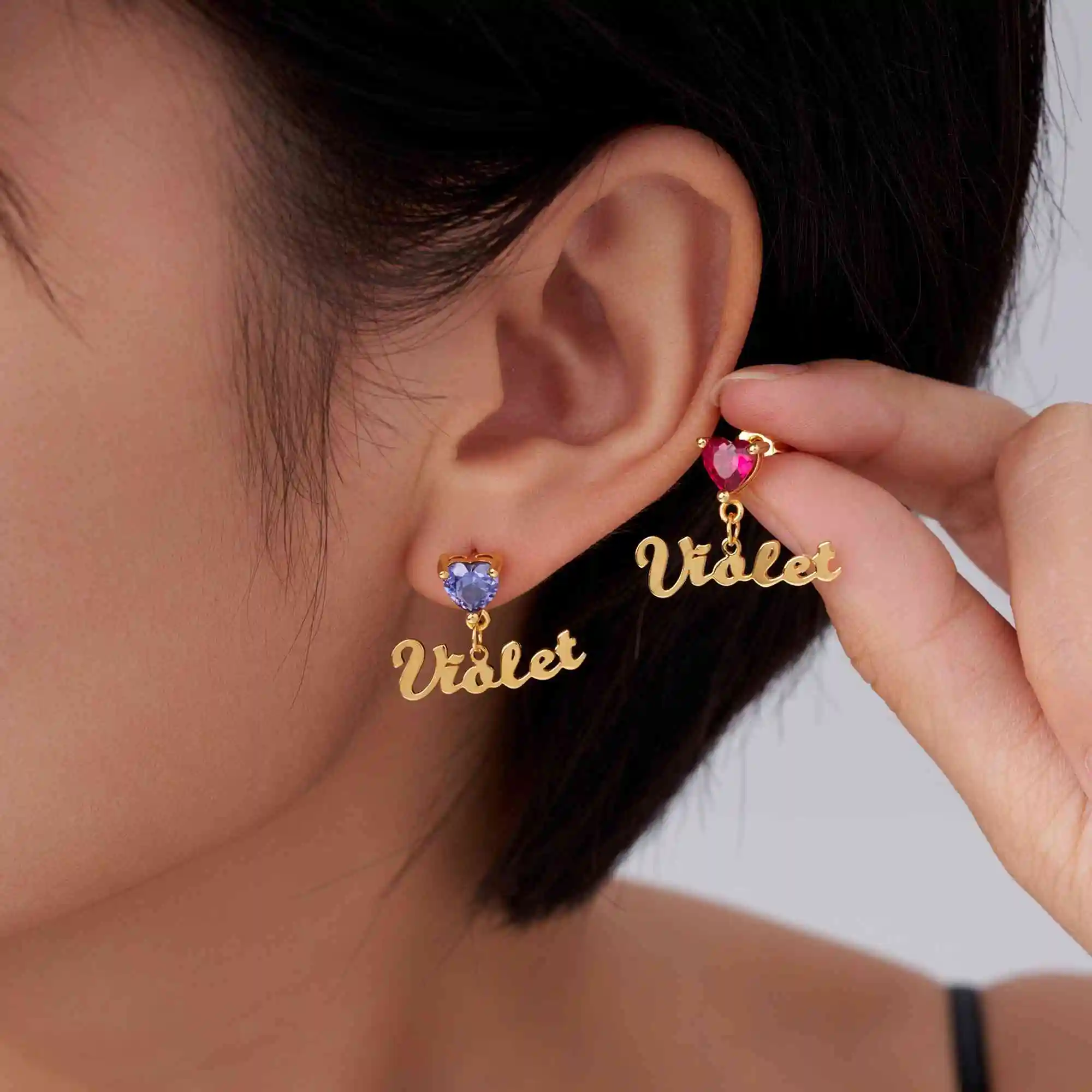 Personalized Heart Birthstone Earrings Dainty Jewelry With Custom Name Charm Mother's Day Anniversary Birthday Gift For Women