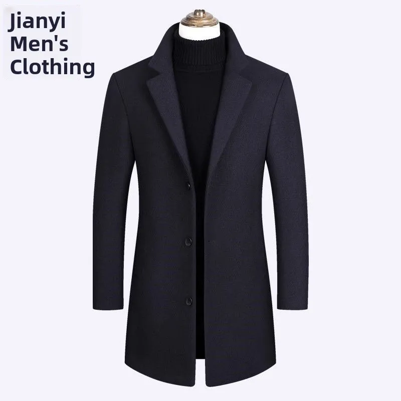 Casual Men's Woolen Coat Spring Autumn Winter Mid-Length Men's Windbreaker Slim Fit Middle-Aged Woolen Jaet M Woolen