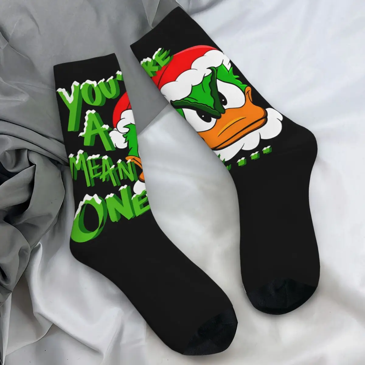 Donald Duck ถุงน่องผู้ใหญ่ผู้ชาย Grinch Mean One คริสต์มาสถุงเท้าถุงเท้าแปลกใหม่ฤดูหนาวกลางแจ้ง Anti Skid พิมพ์ถุงเท้า