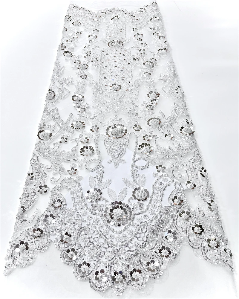 

Высококачественная кружевная ткань с бисером, французская 5-ярдовая тюлевая сетка с блестками, вышитая кружевная ткань, свадебное праздничное платье