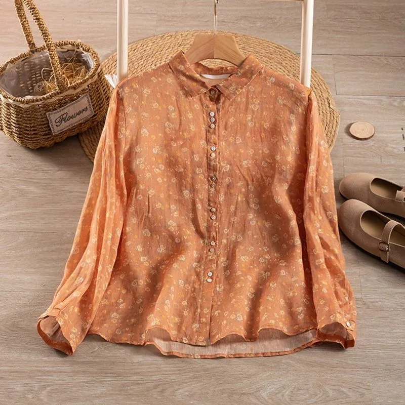 Modisches literarisches bedrucktes Hemd, lässig, Blumenmuster, 2025, Herbst, neue Retro-Strickjacke mit lockeren dünnen Knöpfen