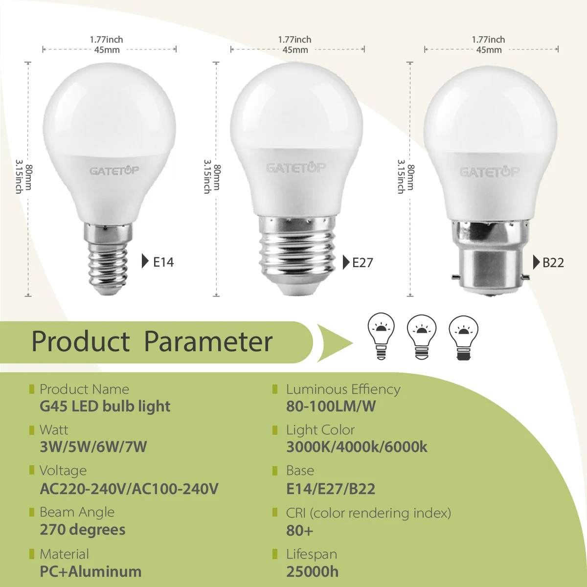 20 Pack Energy Efficient Low Consumption G45 LED Bulb 3W 7W E14 E27 3000K Warm 6000K Cold White Decorative Indoor Ceiling Bulbs