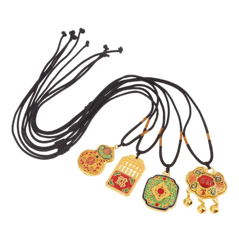 Sand Gold Lucky Gourd Necklace Hollow Wire Flower Design Wealth Attract Lock Pendant Fashion Jewelry for Girls Party Gift