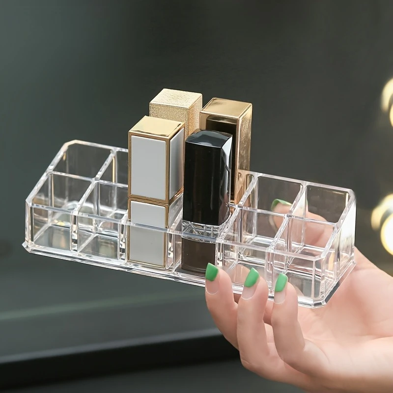 12‑Slot Desktop Lipstick Storage Box, Cosmetic Organizer Shelf for Lip Gloss, Nail Polish, Dressing Table Makeup Supplies