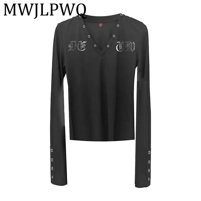 

MWJLPWQ Никол с v-образным вырезом, приталенная готическая рубашка с металлической пряжкой, мужские уличные модные универсальные повседневные топы унисекс с длинными рукавами 11770