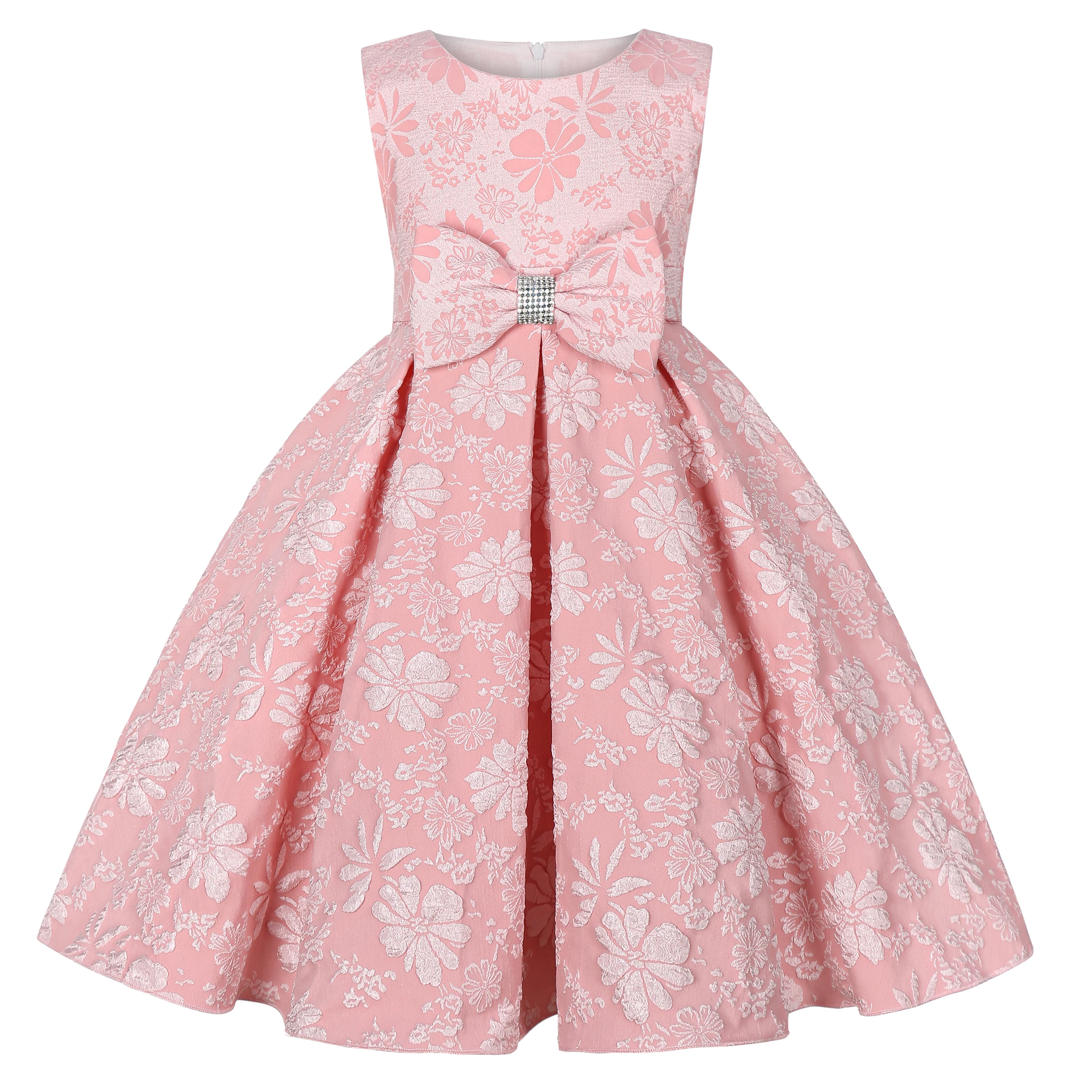 Wedding Girl Flower Girl Costume 2-10 Years Old Little Girl Printed Dress with Bowtie for Girls