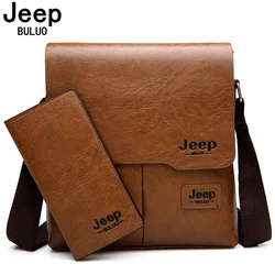 JEEP BULUO กระเป๋าแบรนด์ที่มีชื่อเสียง2 Pcs ชุด Man หนัง Messenger กระเป๋าธุรกิจกระเป๋าเดินทางกระเป๋าถือชาย Cross กระเป๋า