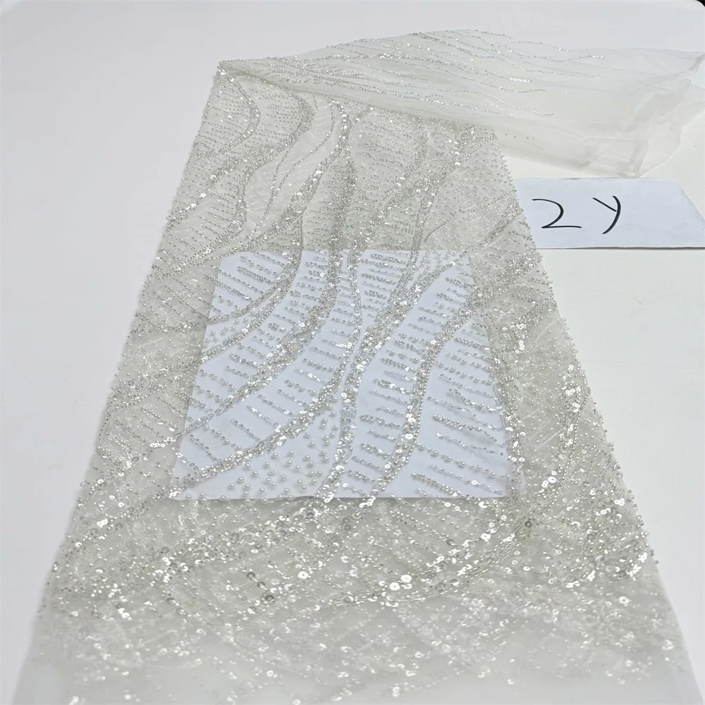 قماش دانتيل مطرز بالترتر الفرنسي الفاخر لفستان الزفاف على الطراز النيجيري الأفريقي مواد الخياطة 2 ياردات #3